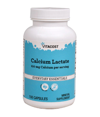 Vitacost Calcium Lactate, кальция лактат 600 мг, 100 капсул на 50 дней ...