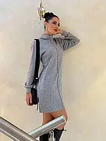 Сіра жіноча тепла сукня з розрізами розміри від 42 до 52