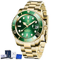 Механічний з автопідзаводом водонепроникний (10ATM) годинник Pagani Design PD-1661 Yellow Gold-Green