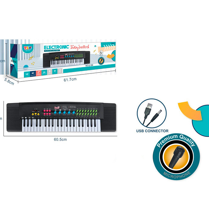 Синтезатор Q-388 (18шт) 61см,44клавіши,мікрофон, запис, демо,USB шнур, на бат-ці/від мережі, в кор-ці,, фото 1