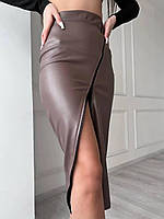 Женская юбка миди из экокожи 42 размер. Мокко