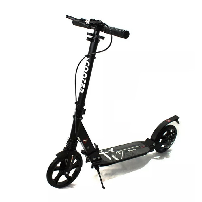 Двоколісний складаний самокат Bavar Scooter 2027, дискові гальма, амортизатори, колеса 200 мм, Чорний
