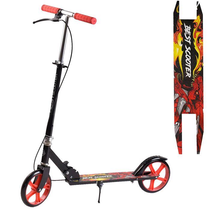 Самокат двоколісний складаний Best Scooter 27664 з ручним гальмом, чорно-червоний
