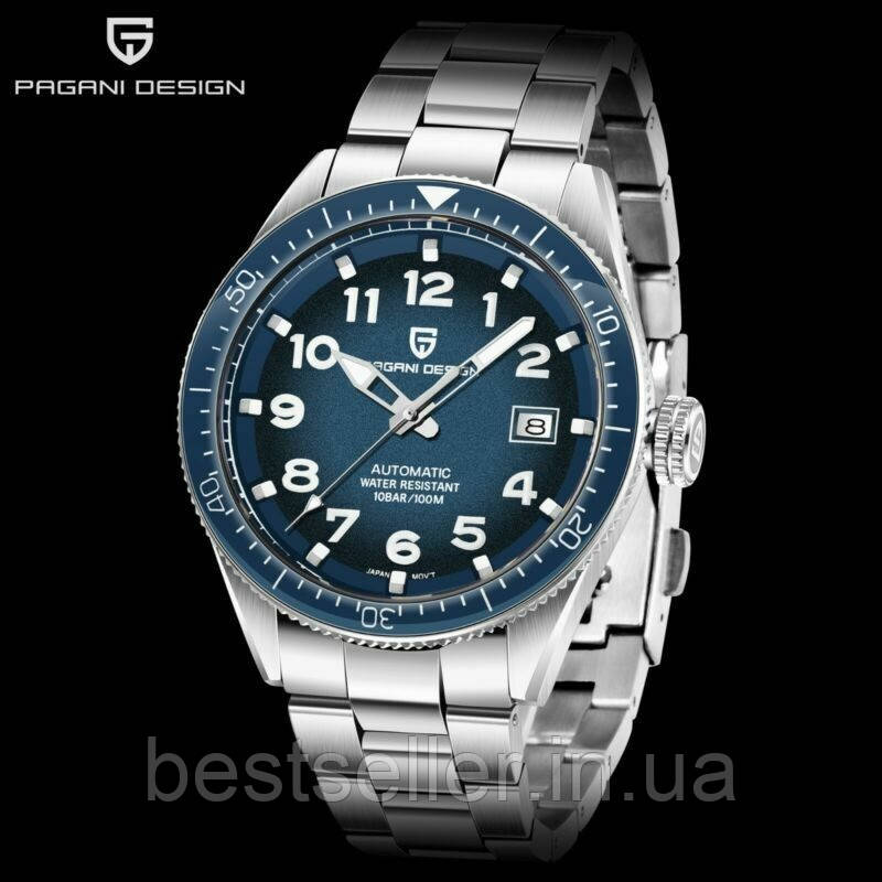 ГОДИ PAGANI DESIGN PD-1649 У СТИЛІ TAG HEUER AUTAVIA 44MM SEIKO NH35 10ATM (WR100M) WATER PROOF