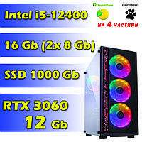 Игровой компьютер / ПК intel i5-12400 (6 x 4.4 GHz) / 16Gb DDR4 / SSD 1Tb / RTX 3060 12Gb