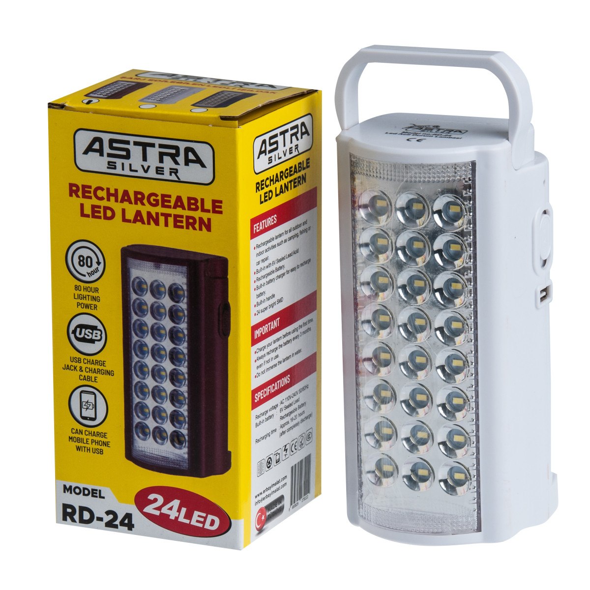 Ліхтар переносний світлодіодний 24 Led Astra Silver (Fujita/Almina) RD-24 з повербанком 4000 mAh, білий