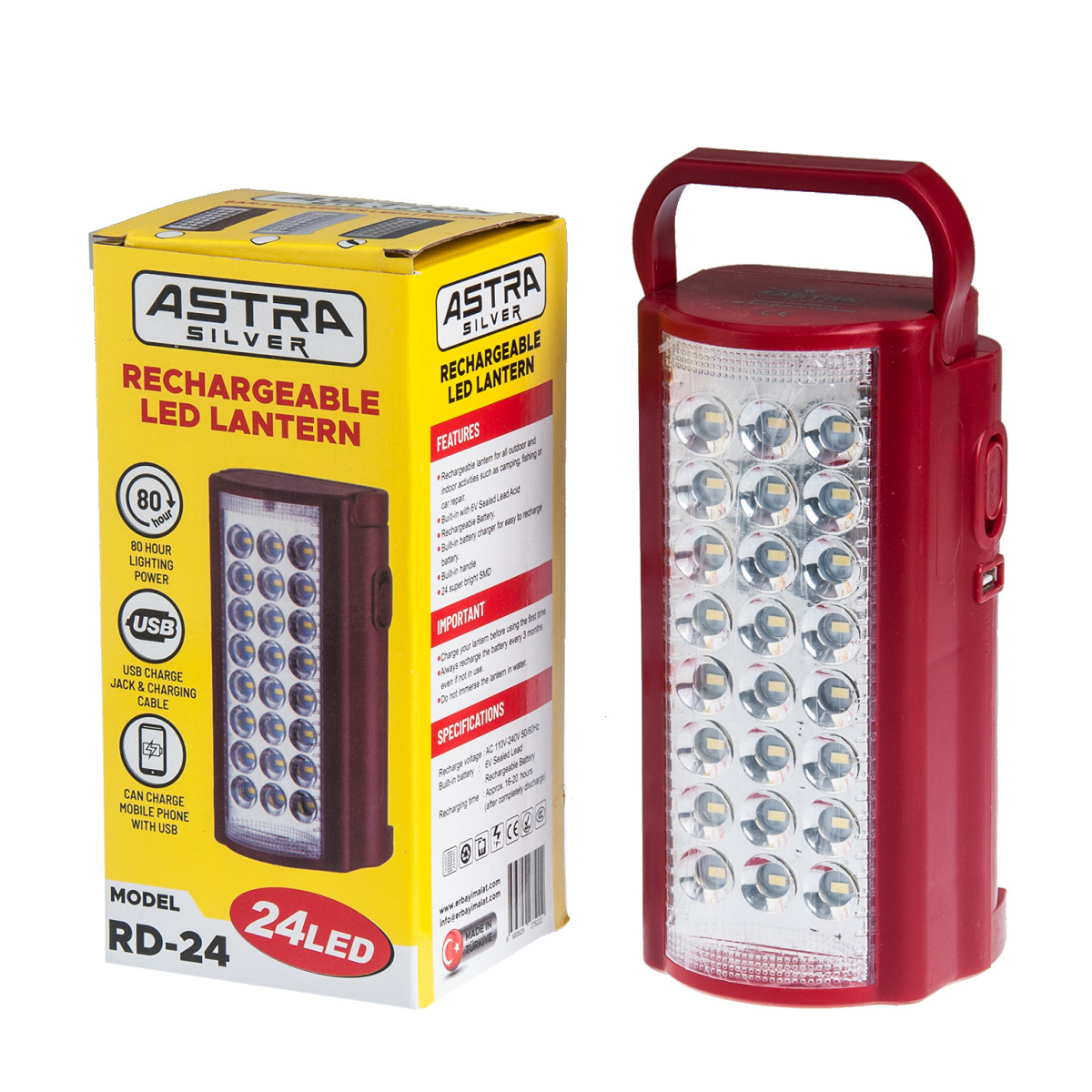 Ліхтар переносний світлодіодний 24 Led Astra Silver (Fujita/Almina) RD-24 з повербанком 4000 mAh, червоний