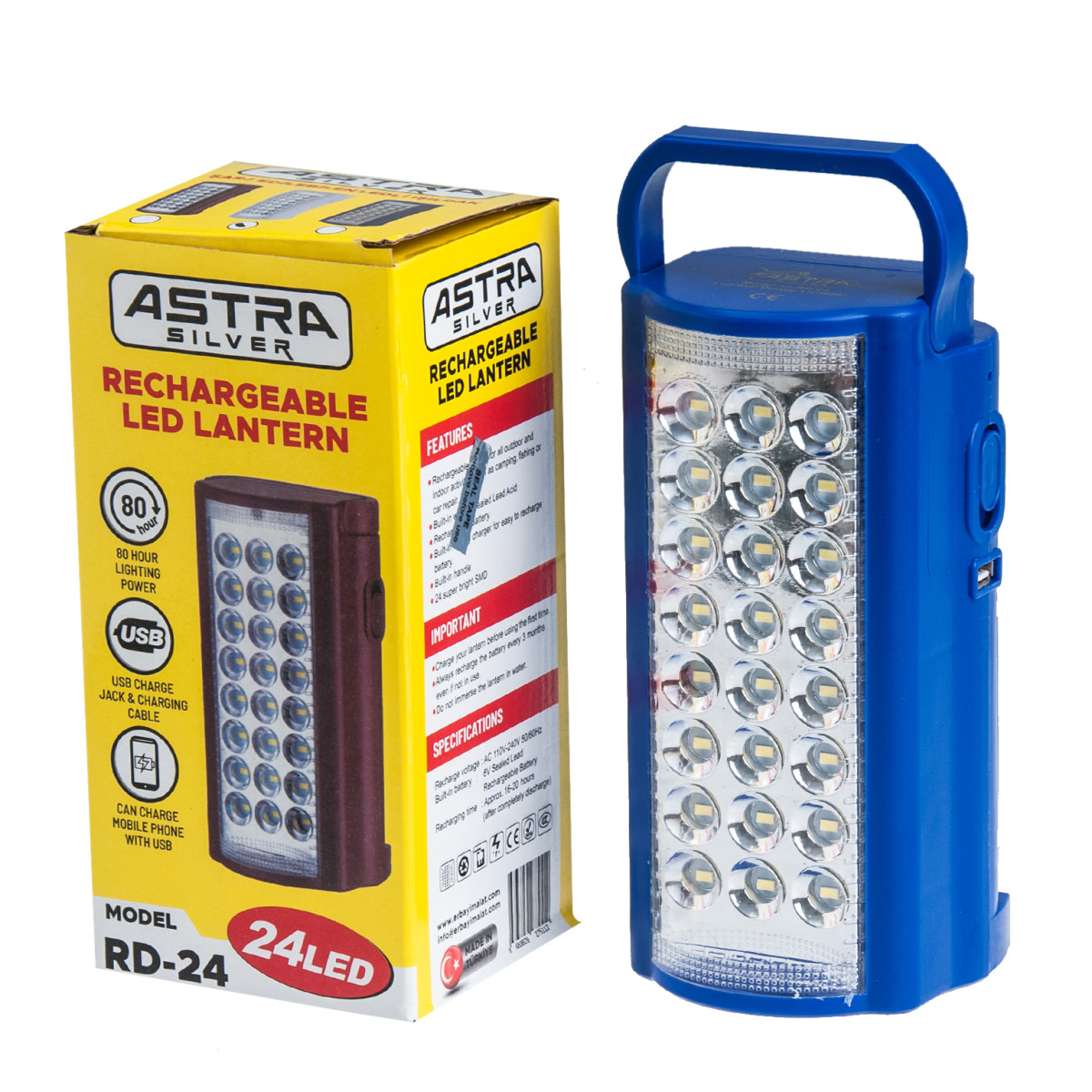 Ліхтар переносний світлодіодний 24 LED Astra Silver (Fujita/Almina) RD-24 з повербанком 4000 mAh синій