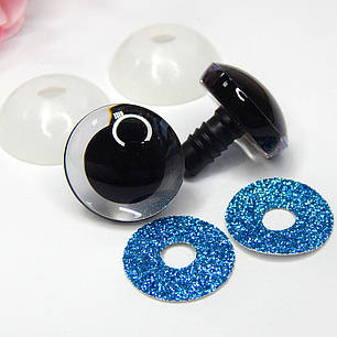 Вічка для іграшок блискучі 20 мм + кріплення, трапеція, блакитні (2 шт), фото 2