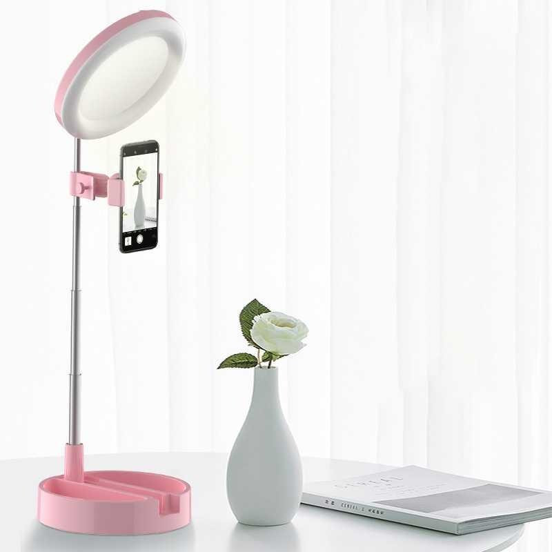 Складное круглое зеркало G3 с Led подсветкой и держателем для телефона - фото 2 - id-p1981436565