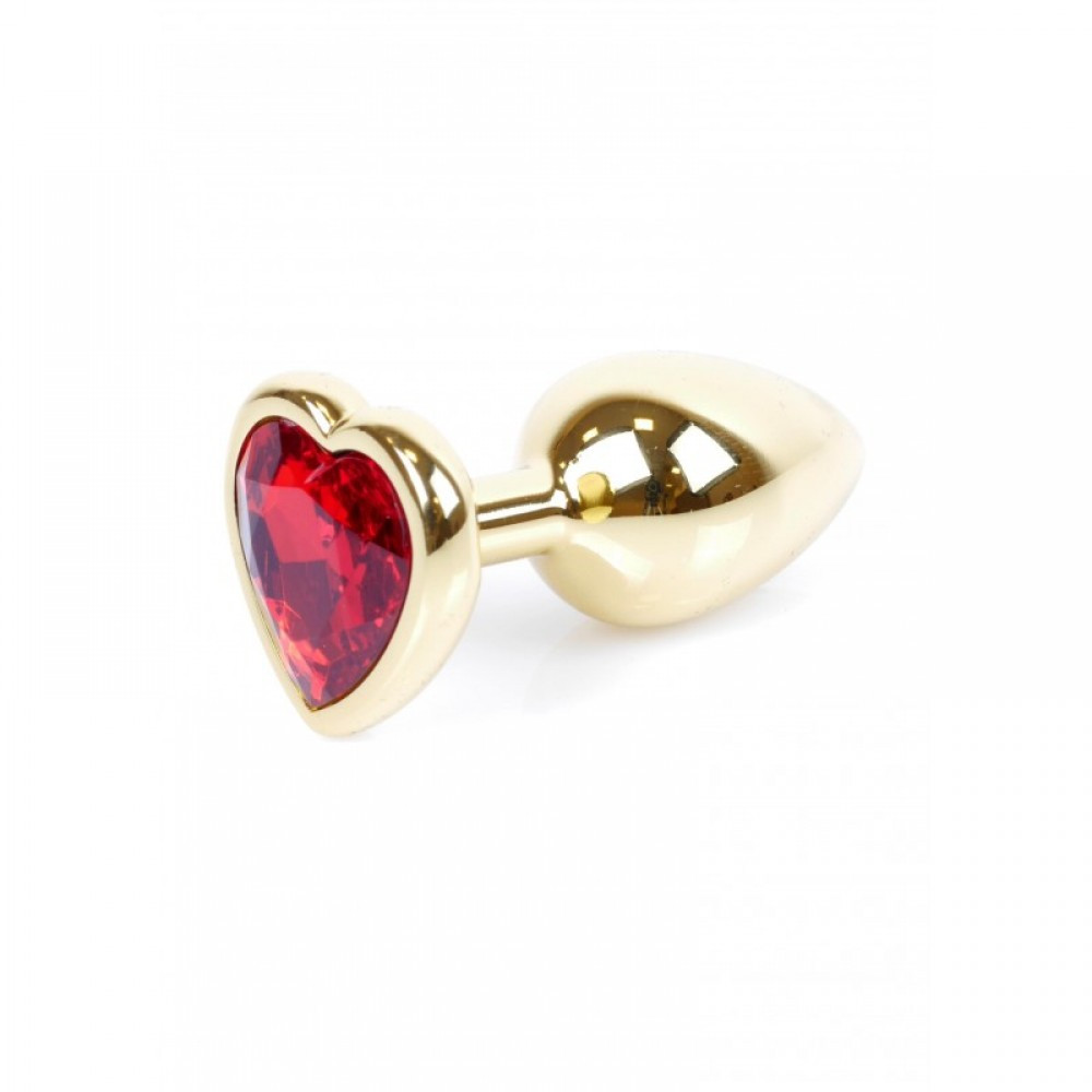 Анальний корок із каменем Plug-Jewellery Gold Heart Plug-Red розмір S
