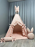 Вигвам Нежность пудровый 2, Полный комплект, детский вигвам,детская палатка,вигвам для девочки,палатка детская