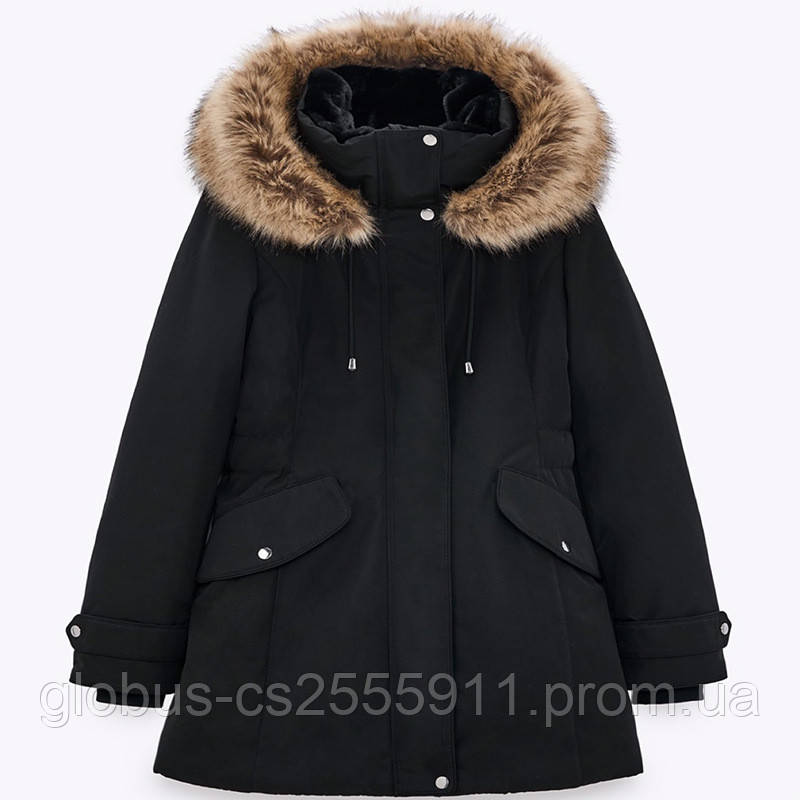 Zara fur cheap hooded coat