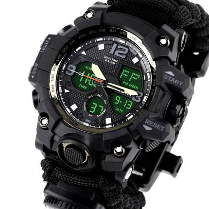 Besta Чоловічі спортивні водостійкі тактичні з компасом годинник Besta Life Pro AllBlack з компасом, фото 1