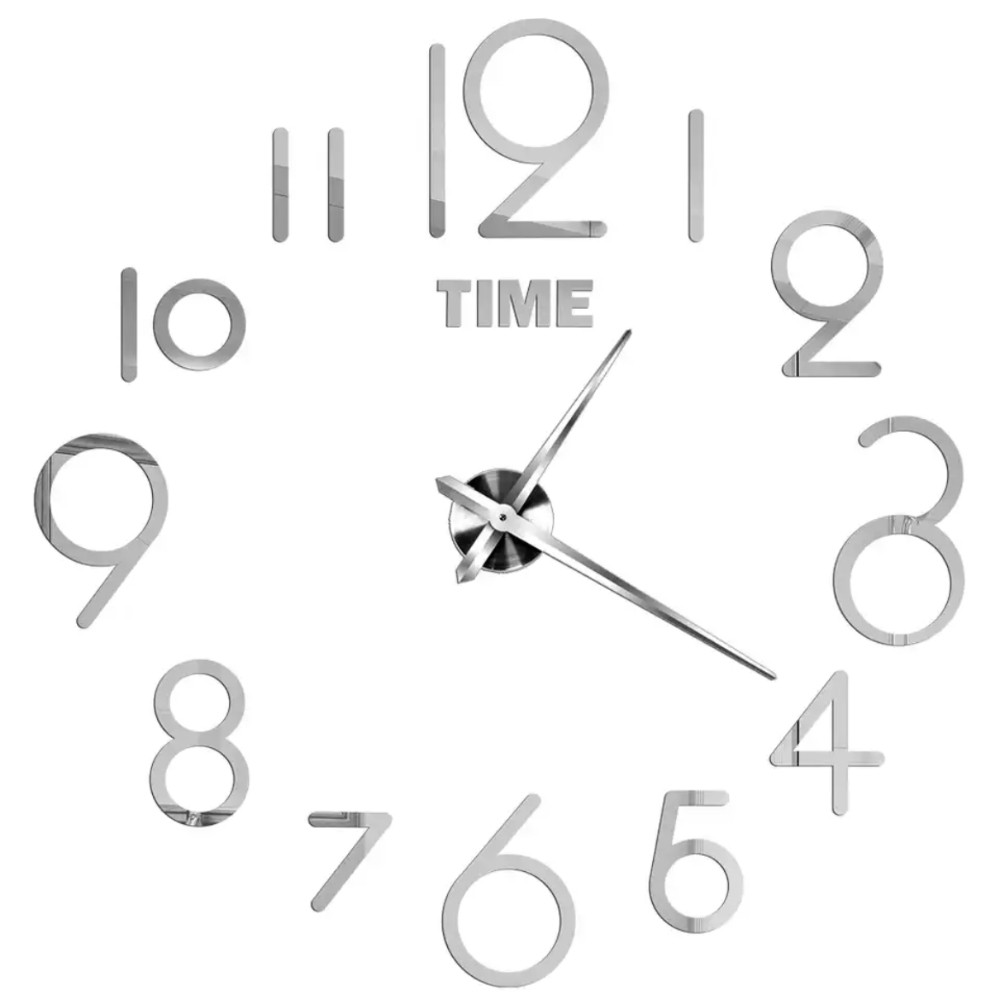 3Д годинник настінний, срібний (40-120 см)