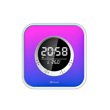 Колонка Kisonli Q6A Bluetooth 5.0, 1х5W, 3600mAh, USB/TF/FM/BT/LED/Clock/RGB Light, DC: 5V/1A, BOX, Silver,, фото 1