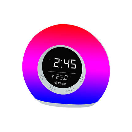 Колонка Kisonli Q6B Bluetooth 5.0, 1х5W, 3600mAh, USB/TF/FM/BT/LED/Clock/RGB Light, DC: 5V/1A, BOX, Silver,, фото 1