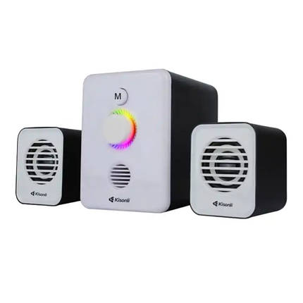 Колонки Kisonli U-3000BT, 5W+2x3W, USB/TF/BT/FM/AUX, із сабвуфером, DC: 5V, White, BOX, Q40, фото 1