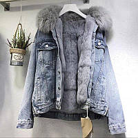 Куртка джинсовая женская укороченная (демисезон/еврозима) темно-серая M
