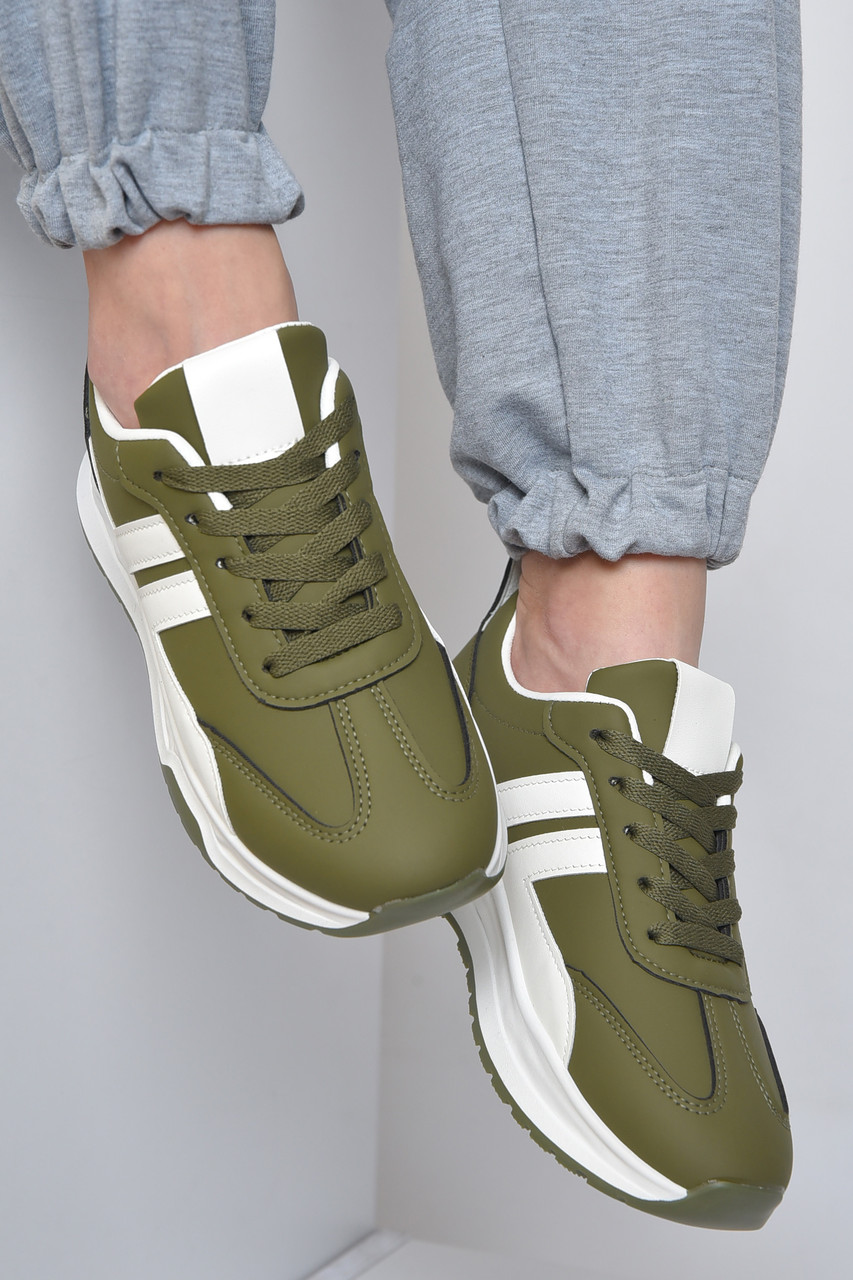 Кросівки жіночі кольору хакі на шнурівці р.38 165946T Безкоштовна доставка, фото 1