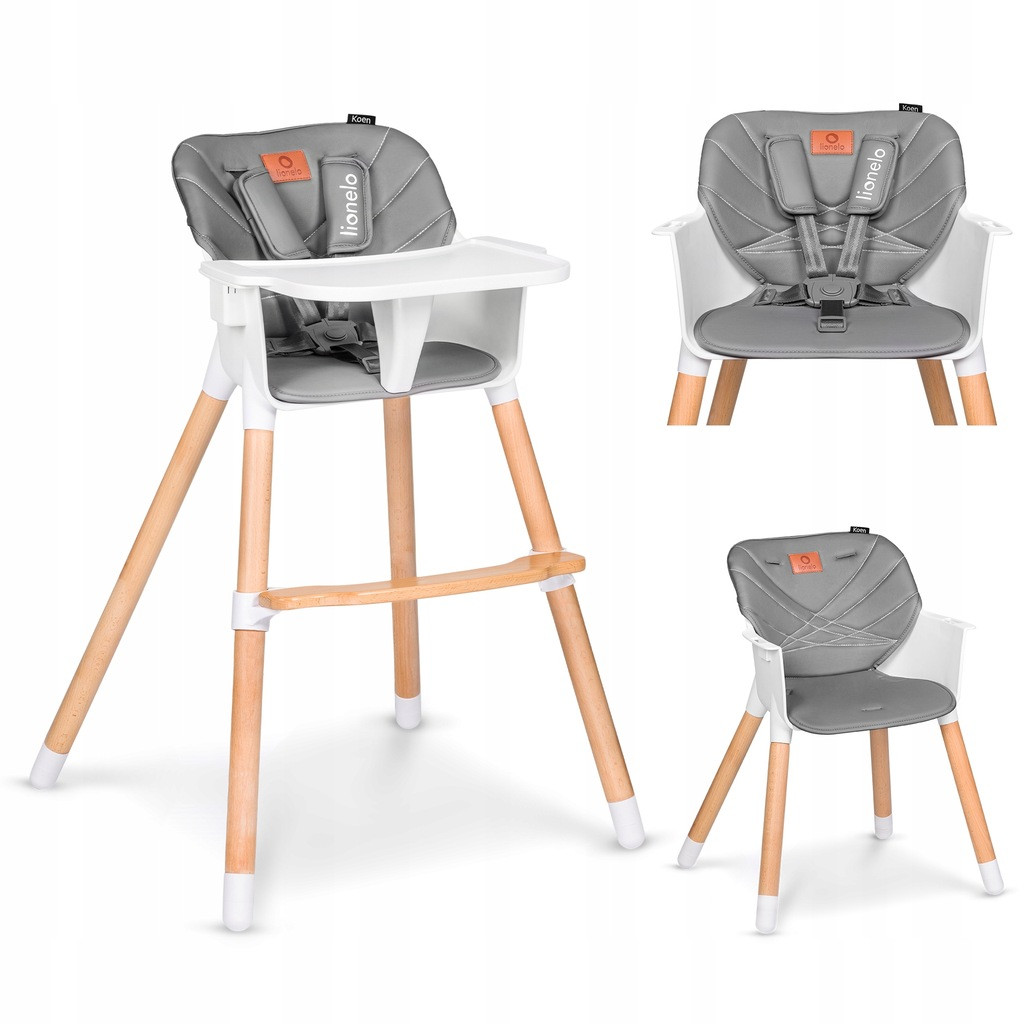 Крісло для годування дитини зі столиком з високою спинкою на коліщатках складаний Lionelo KOEN GREY STONE ТВ