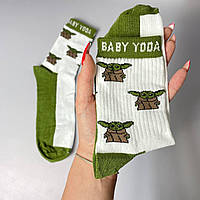 Шкарпетки чоловічі високі 1 пара "Baby Yoda" білі 40-45 р бавовняні