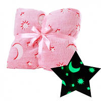 Мягкое одеяло-плед звездное небо 100х150 см Светящийся в темноте Розовое