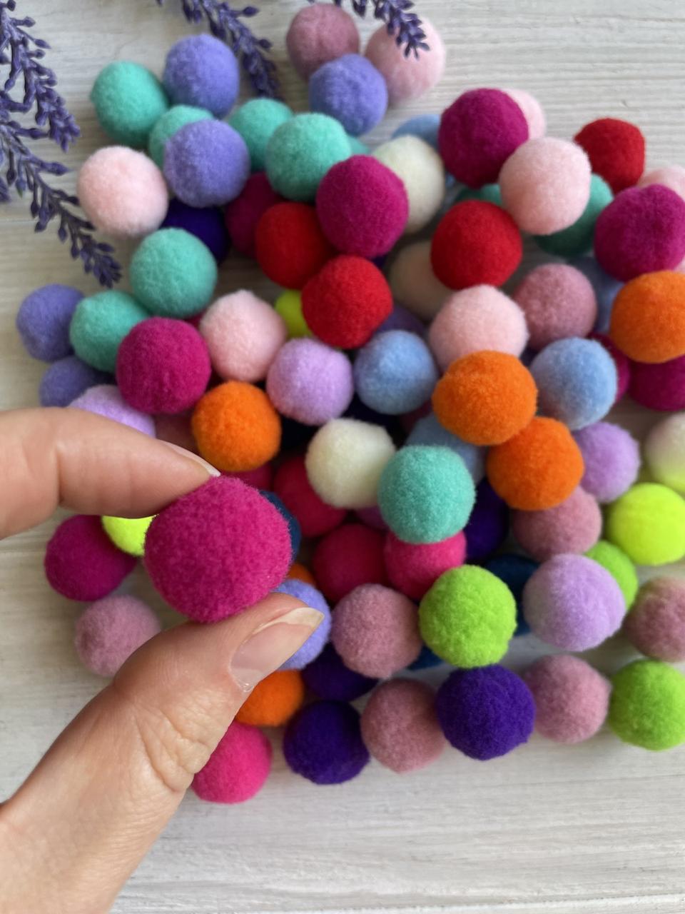 Помпони нейлонові "ЛЮКС 2 см", мікс 100 шт., фото 1