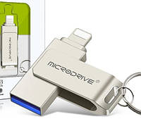 Флешка для айфона и компьютера Microdrive на 64GB USB 3.0 для Iphone флешка для Ipad Silver
