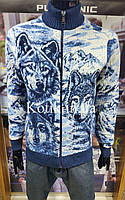 Кофта мужская Pulltonic Волки большой размер 3XL(58), Синий воротник