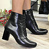Стильні жіночі шкіряні черевики на шнурівці, стійкий каблук, фото 2