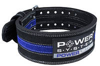 Пояс для пауэрлифтинга Power System PS-3800 PowerLifting кожаный Black/Blue Line M TOS