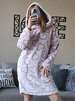 Жіноча дуже тепла туніка для дому рожеві серця з капюшоном, фото 2