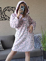 Жіноча дуже тепла туніка для дому рожеві серця з капюшоном, фото 3