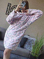 Жіноча дуже тепла туніка для дому рожеві серця з капюшоном, фото 4