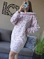 Жіноча дуже тепла туніка для дому рожеві серця з капюшоном, фото 5