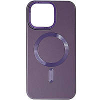 Шкіряний чохол Bonbon Leather Metal Style with MagSafe для Apple iPhone 14  Фіолетовий / Dark Purple