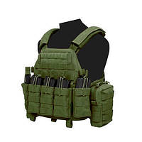 Бронежилет Yakeda VT-6031-6 с подсумками Олива и системой MOLLE, изготовленный из полиэстера 600D