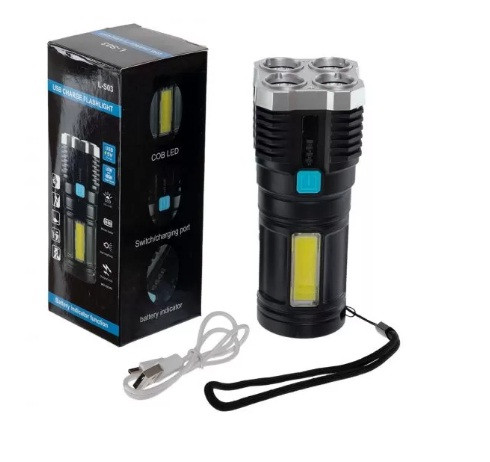 Ліхтар ручний світлодіодний акумуляторний Charge Flashlight Micro USB L-S03 USB 4 Led