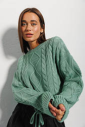 Укорочена в'язана кофта із зав'язками внизу в бірюзовому кольорі розміру Size1