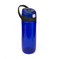 Бутылка спортивная пластиковая для воды с поилкой на кнопке 750 мл печать логотипа Синий