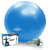 Мяч для фитнеса (фитбол) укрепленный PowerPlay 4000 Ø65 cm Premium Gymball Anti-Burst Синий + помпа SND