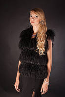 Хутряний жилет жилет безрукавка з лами, розшита шкірою Mongolian lamb laced side leather inset fur vest