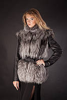 Хутряна куртка-жилет з фінської чорнобурки зі знімними шкіряними рукавами і шкіряним поясом Модель 4