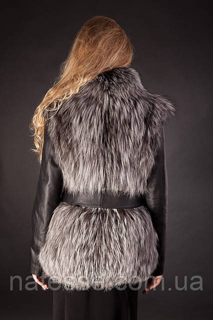 Меховая куртка-жилет из финской чернобурки со съемными кожаными рукавами и кожаным поясом Модель 4 - фото 3 - id-p1981832670