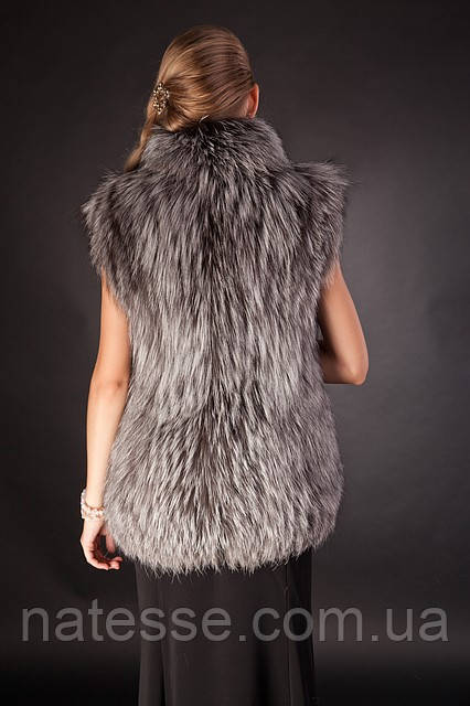 Меховая куртка-жилет из финской чернобурки со съемными кожаными рукавами и кожаным поясом Модель 4 - фото 5 - id-p1981832670
