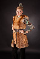 Меховая жилетка из меха рыжей лисы без воротника Horizontal layered collarless fox fur vest fur waist coat