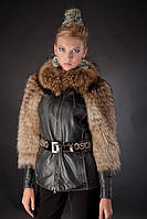Меховая кожаная куртка утепленная синтепоном с отделкой из енота Raccoon fur trimmed belted leather jacket