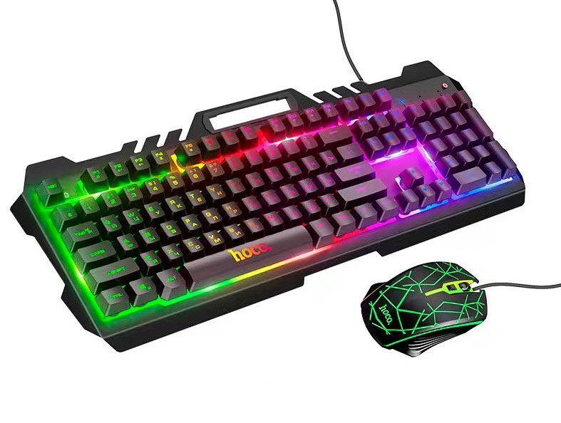 Набір ігровий 2 в 1 дротова клавіатура та мишка Hoco DI16 RGB, чорний, фото 1