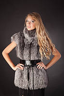 Жилет безрукавка з хутра чорнобурки з коміром-стійкою silver fox fur vest fur waist coat with upright collar